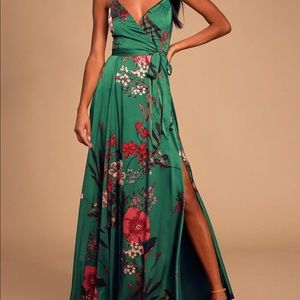 Still the one Emerald Green Floral Satin Maxi, Medium